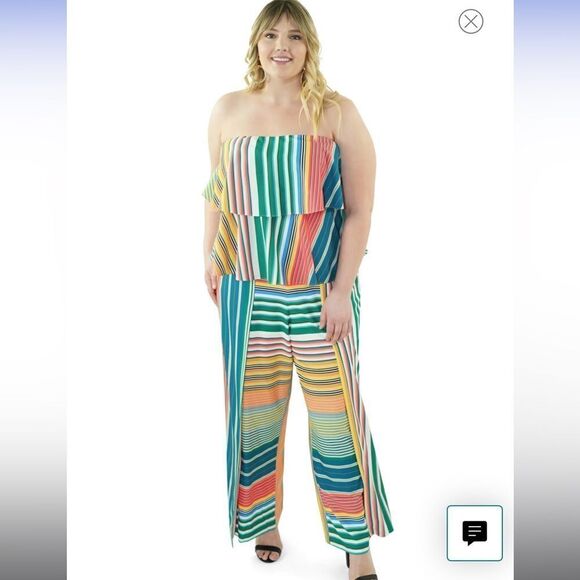 Maree Pour Toi Striped Pink and Green Slit Pants Sz 22 - Picture 6 of 16